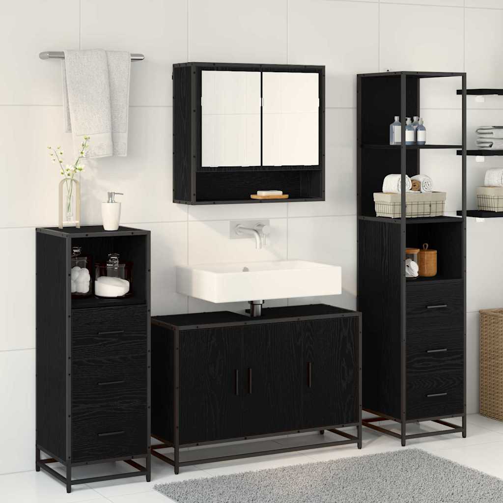 Set di mobili per il bagno 3 pcs Rovere Nero Legno multistrato | homemem39