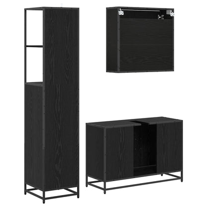 Set di mobili per il bagno 3 pcs Rovere Nero Legno multistrato | homemem39