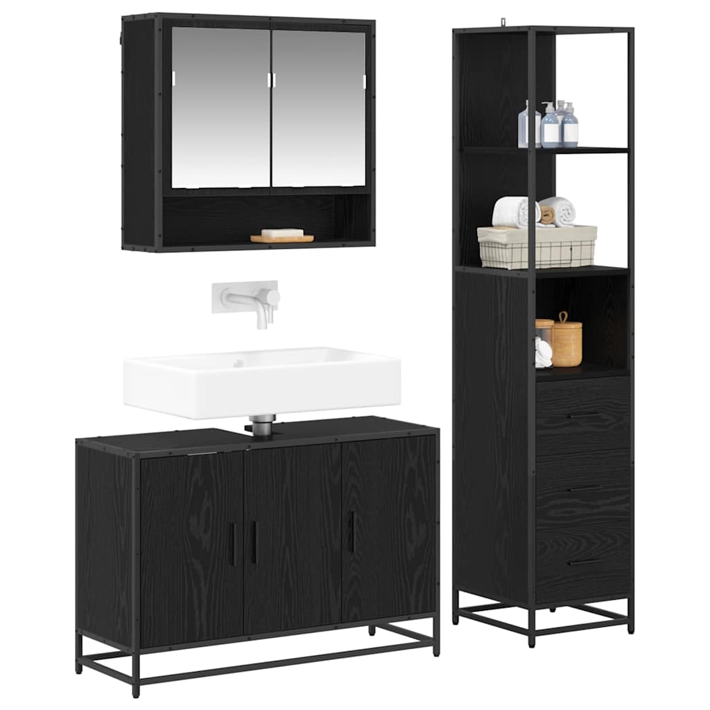 Set di mobili per il bagno 3 pcs Rovere Nero Legno multistrato | homemem39