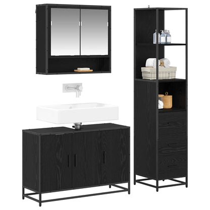 Set di mobili per il bagno 3 pcs Rovere Nero Legno multistrato | homemem39