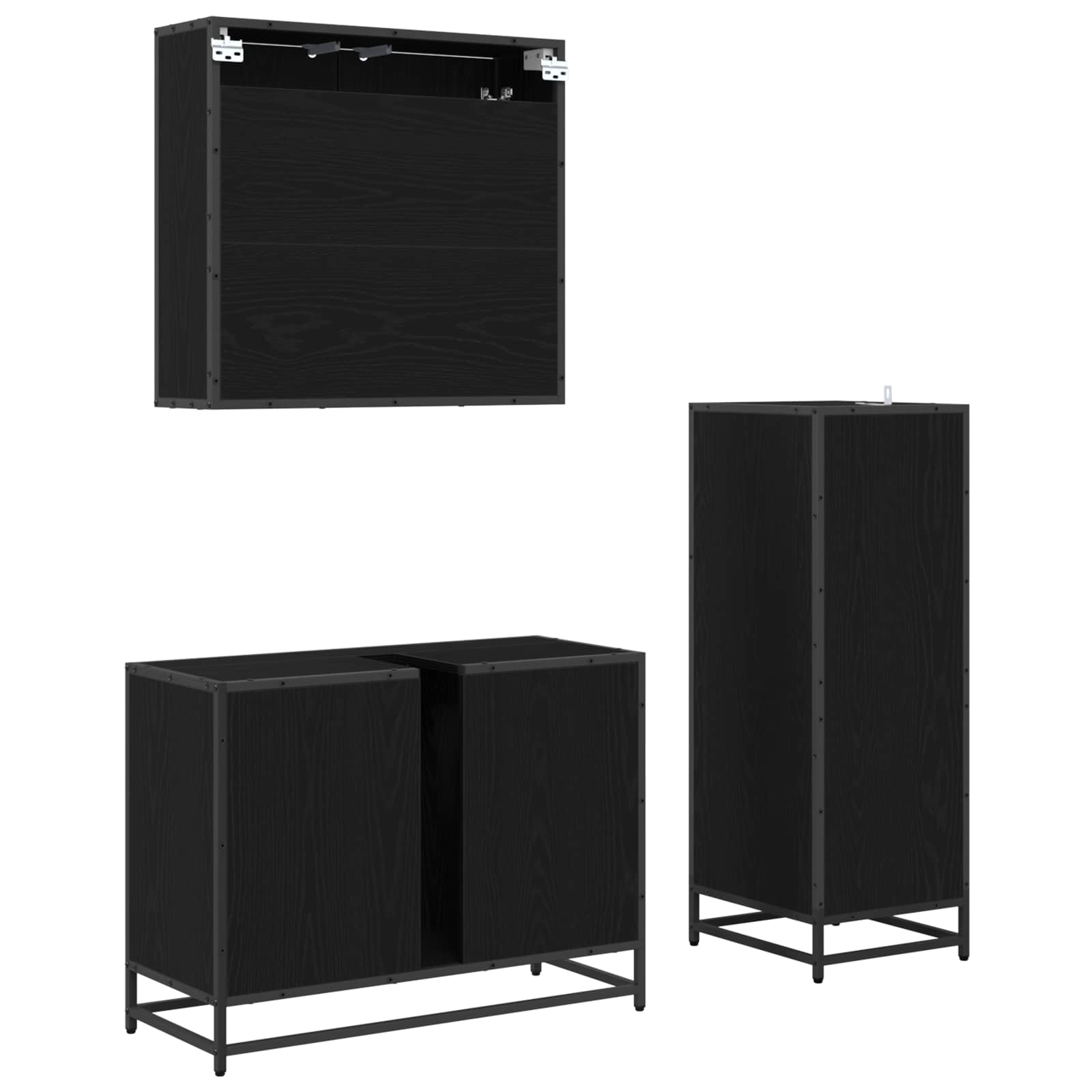 Set di mobili per il bagno 3 pcs Rovere Nero Legno multistrato | homemem39