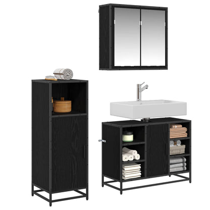 Set di mobili per il bagno 3 pcs Rovere Nero Legno multistrato | homemem39