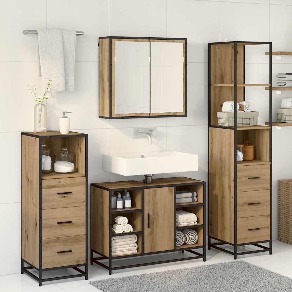 Set di mobili per il bagno 3 pz Rovere artigianale | homemem39