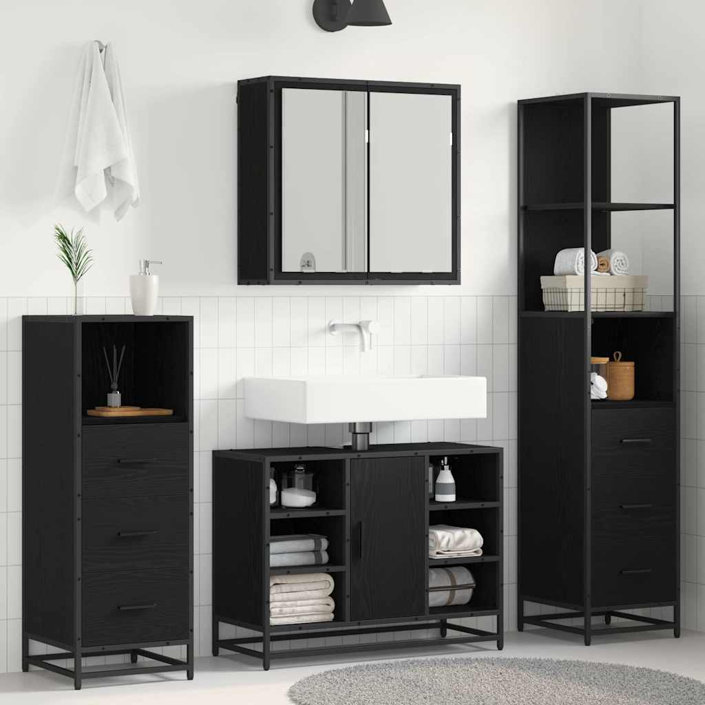 Set di mobili per il bagno 3 pcs Rovere Nero Legno multistrato | homemem39