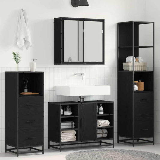Set di mobili per il bagno 3 pcs Rovere Nero Legno multistrato | homemem39