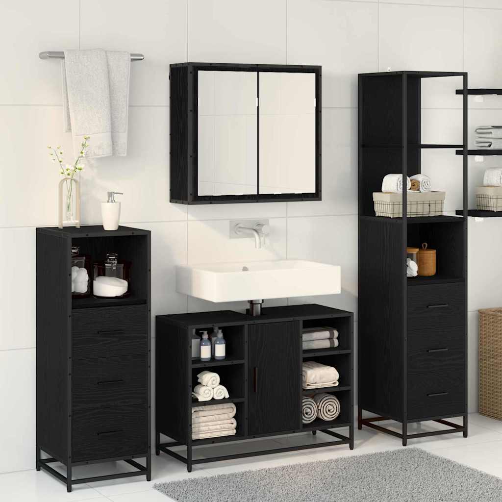 Set di mobili per il bagno 3 pcs Rovere Nero Legno multistrato | homemem39