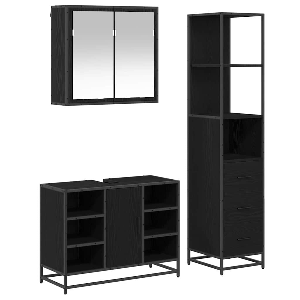 Set di mobili per il bagno 3 pcs Rovere Nero Legno multistrato | homemem39