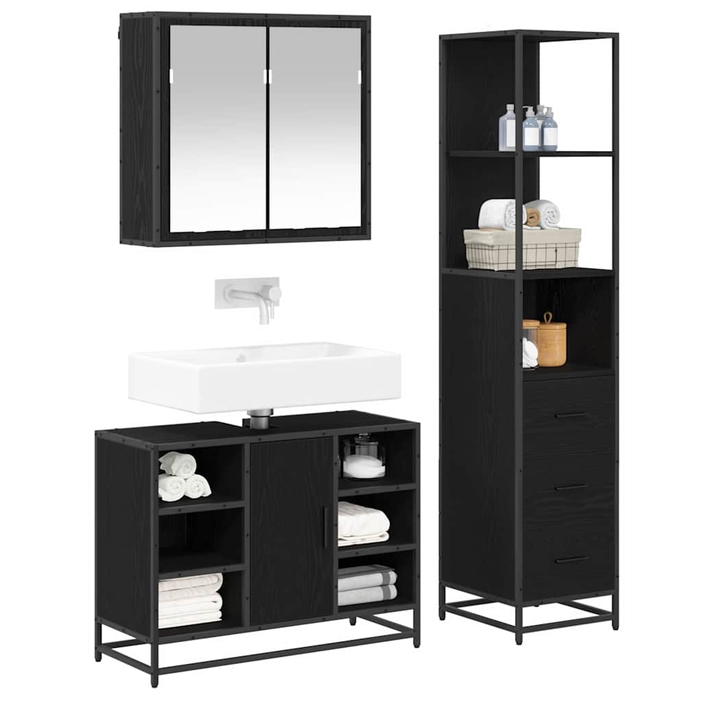 Set di mobili per il bagno 3 pcs Rovere Nero Legno multistrato | homemem39