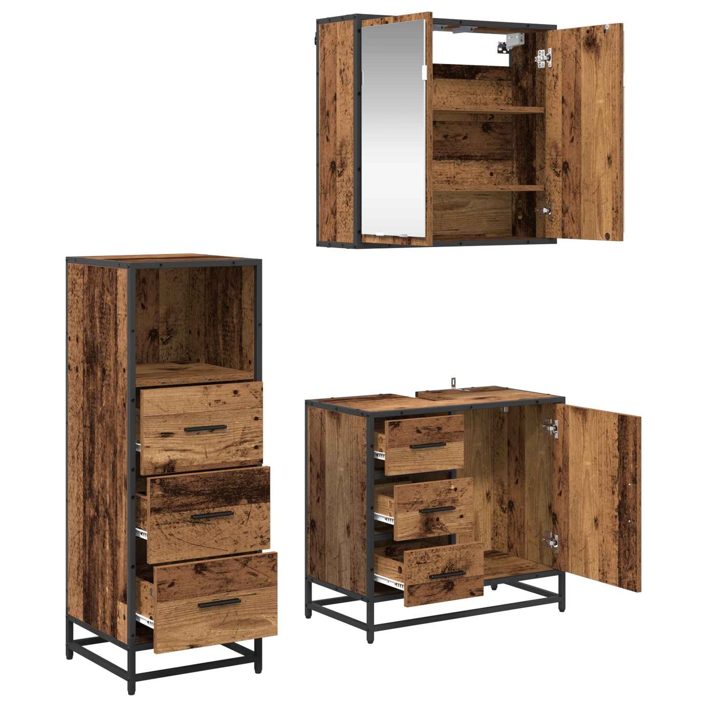 Set di mobili per il bagno con cassetto 3 pcs Legno vecchio | homemem39