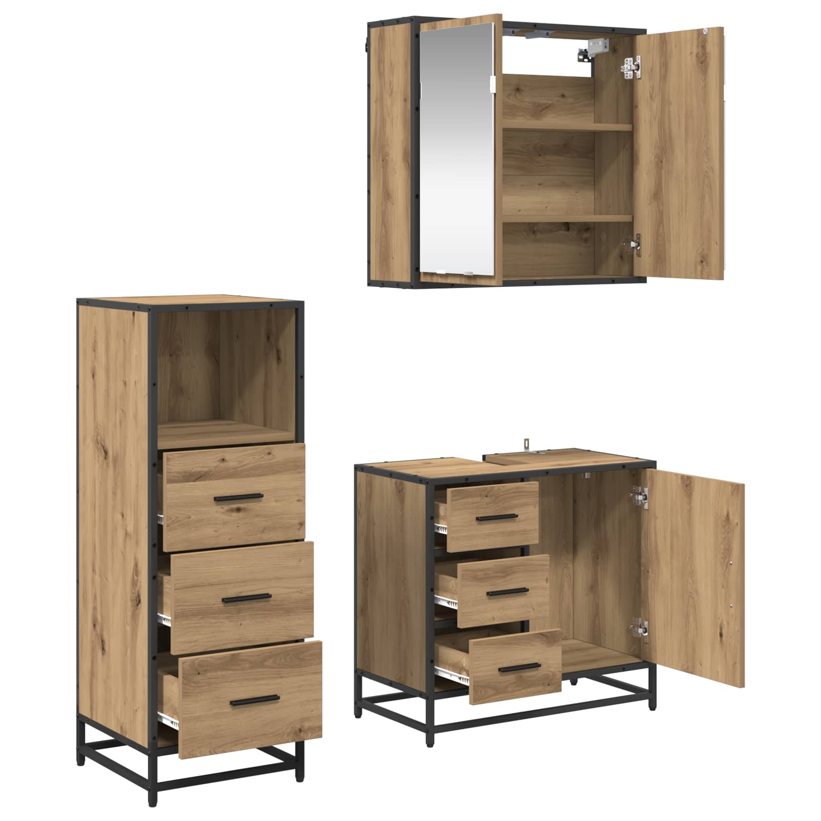 Set di mobili per il bagno 3 pz Rovere artigianale | homemem39