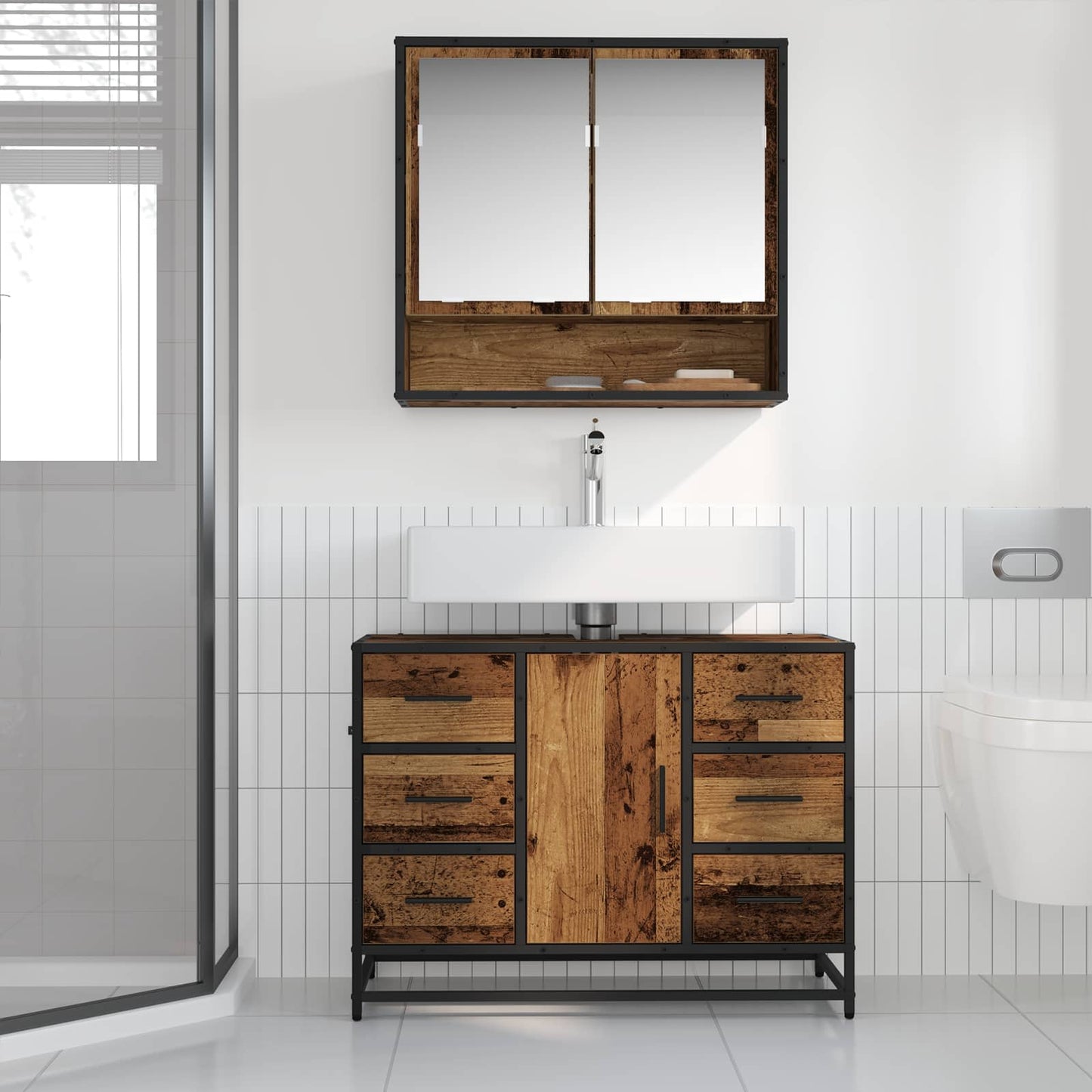 Set di mobili per il bagno con cassetto 2 pcs Legno vecchio | homemem39