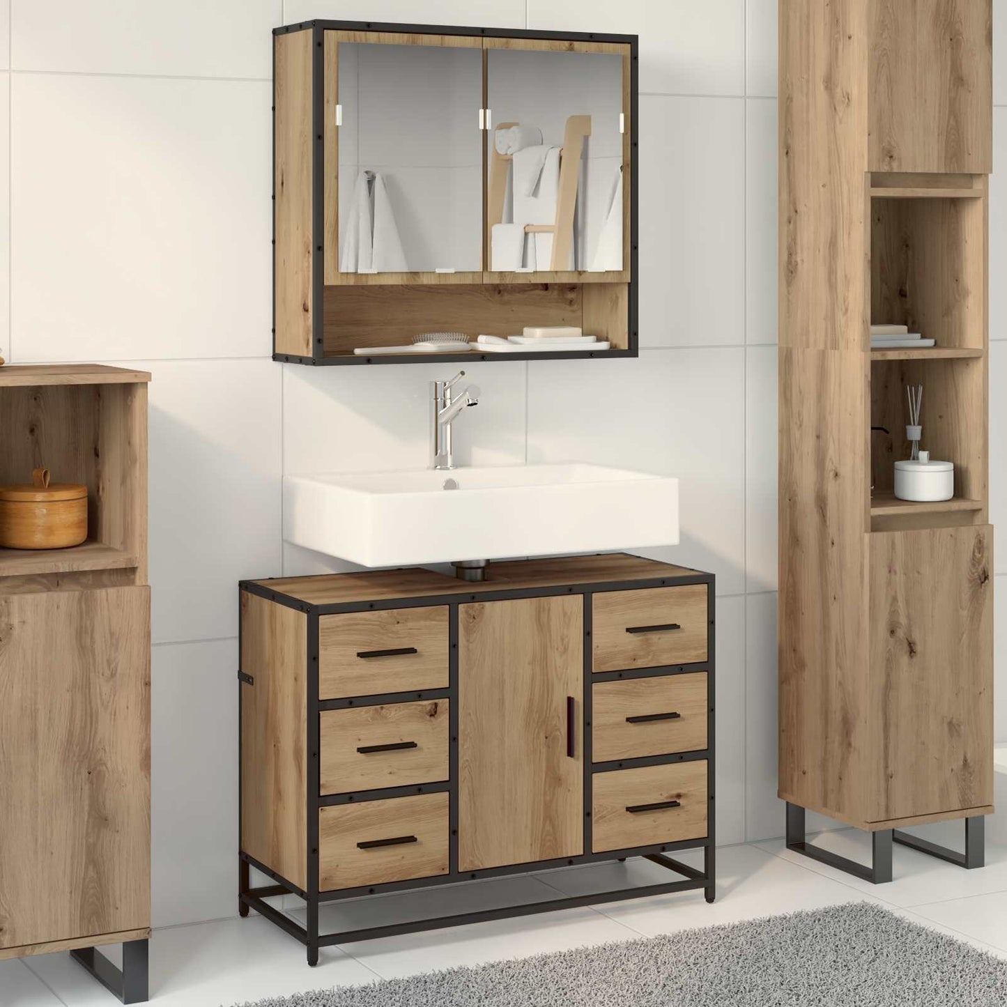 Set di mobili per il bagno 2 pz Rovere artigianale | homemem39