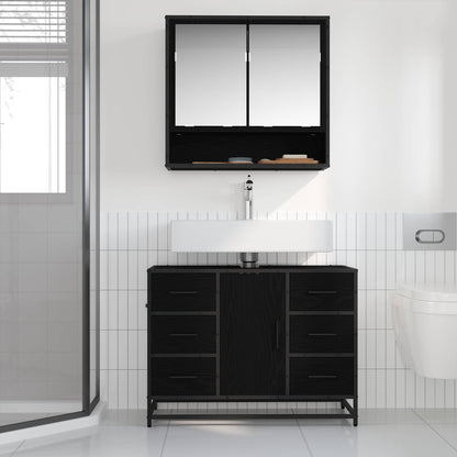 Set di mobili per il bagno 2 pcs Rovere Nero Legno multistrato | homemem39