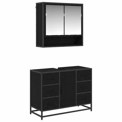Set di mobili per il bagno 2 pcs Rovere Nero Legno multistrato | homemem39