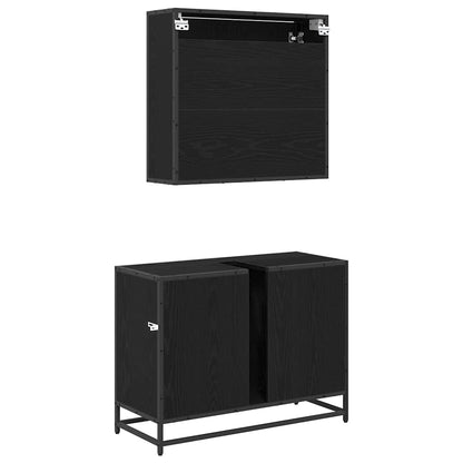 Set di mobili per il bagno 2 pcs Rovere Nero Legno multistrato | homemem39