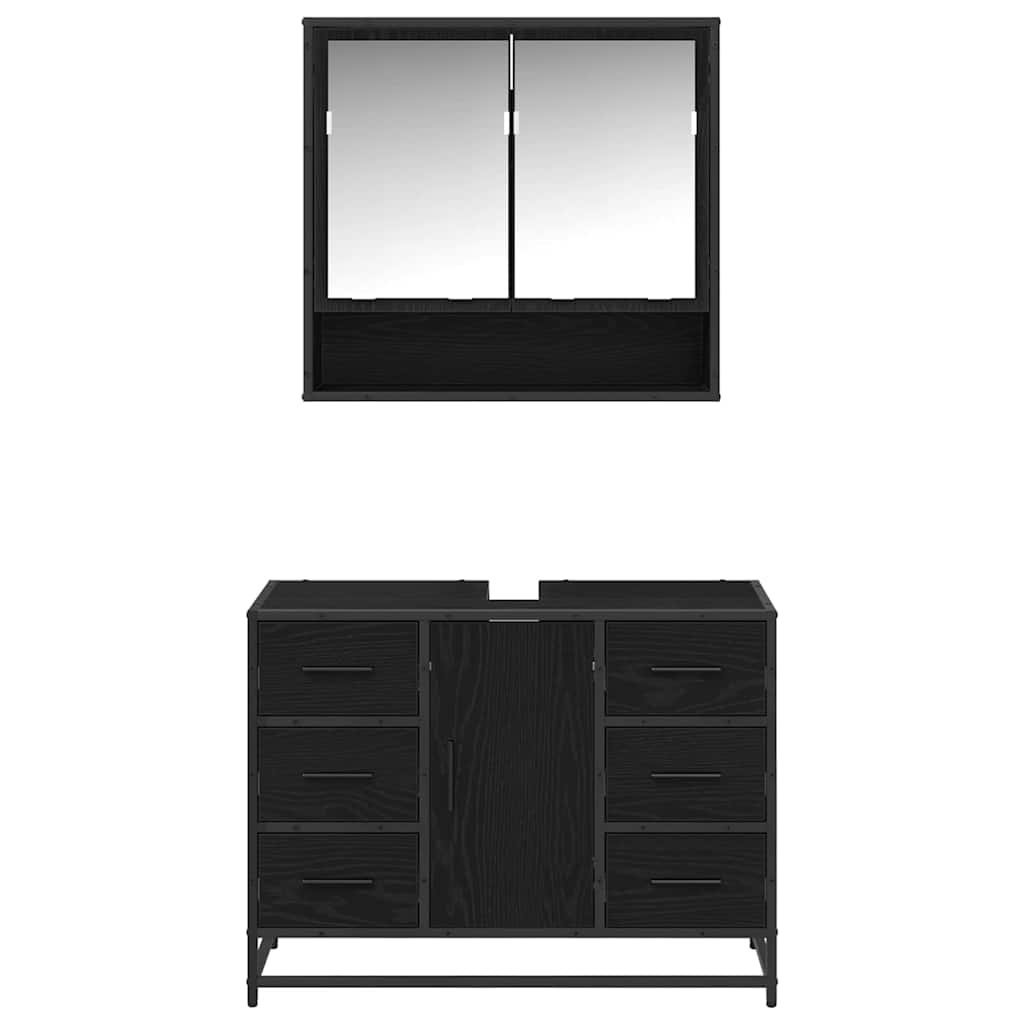 Set di mobili per il bagno 2 pcs Rovere Nero Legno multistrato | homemem39