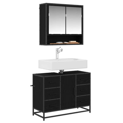 Set di mobili per il bagno 2 pcs Rovere Nero Legno multistrato | homemem39