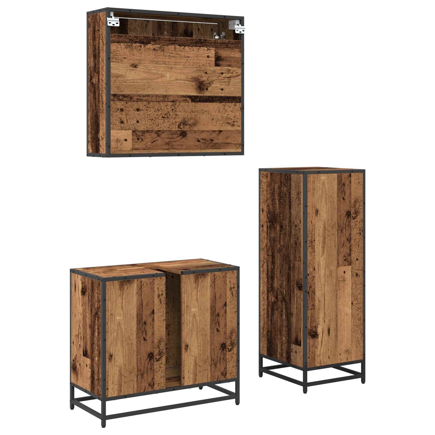 Set di mobili per il bagno con cassetto 3 pcs Legno vecchio | homemem39