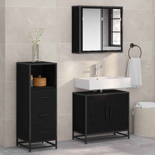 Set di mobili per il bagno 3 pcs Rovere Nero Legno multistrato | homemem39