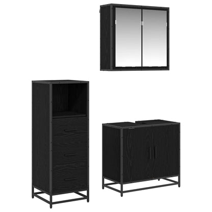 Set di mobili per il bagno 3 pcs Rovere Nero Legno multistrato | homemem39