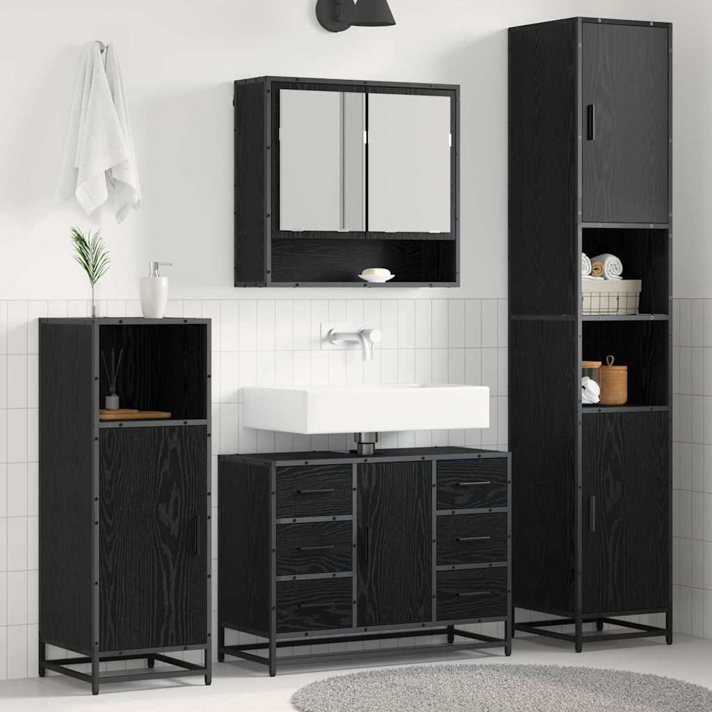 Set di mobili per il bagno 4 pcs Rovere Nero Legno multistrato | homemem39