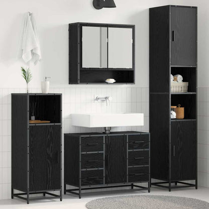 Set di mobili per il bagno 4 pcs Rovere Nero Legno multistrato | homemem39