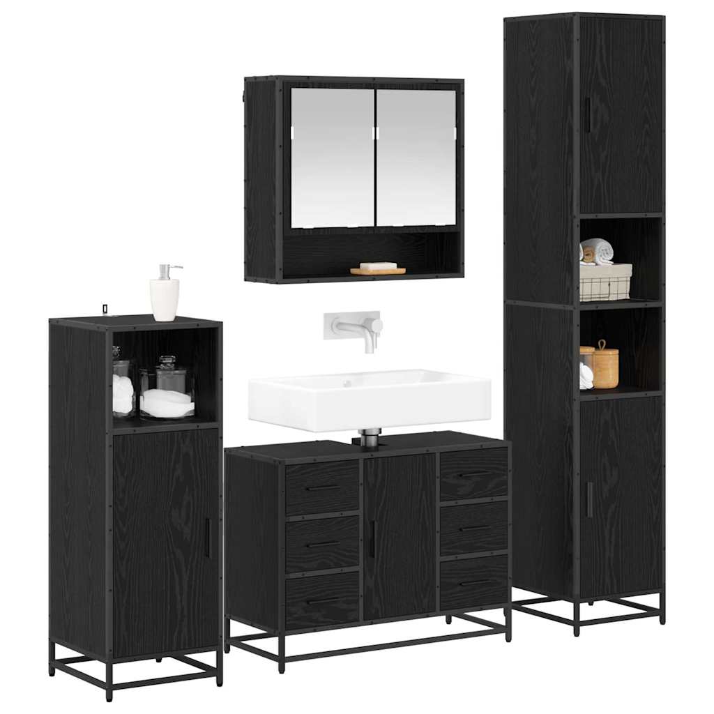 Set di mobili per il bagno 4 pcs Rovere Nero Legno multistrato | homemem39