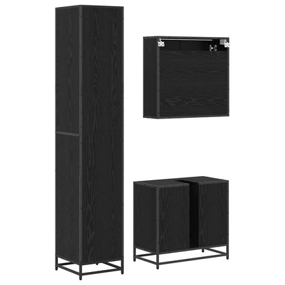 Set di mobili per il bagno 3 pcs Rovere Nero Legno multistrato | homemem39
