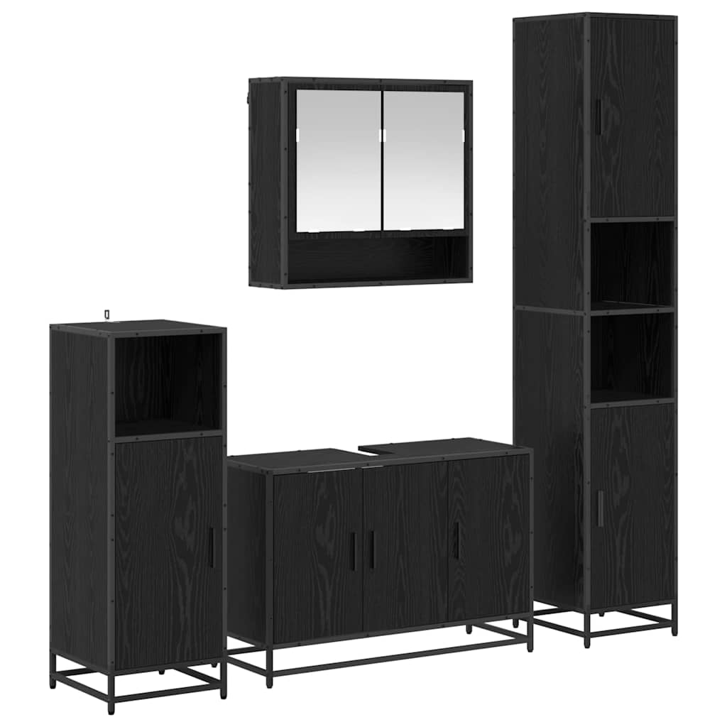 Set di mobili per il bagno 4 pcs Rovere Nero Legno multistrato | homemem39