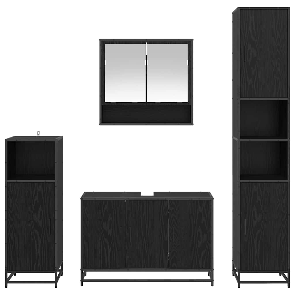 Set di mobili per il bagno 4 pcs Rovere Nero Legno multistrato | homemem39