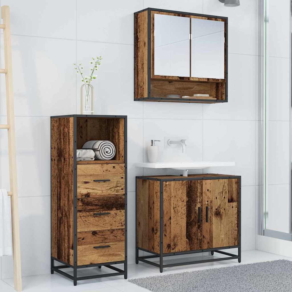 Set di mobili per il bagno con cassetto 3 pcs Legno vecchio