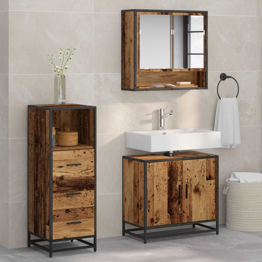 Set di mobili per il bagno con cassetto 3 pcs Legno vecchio | homemem39