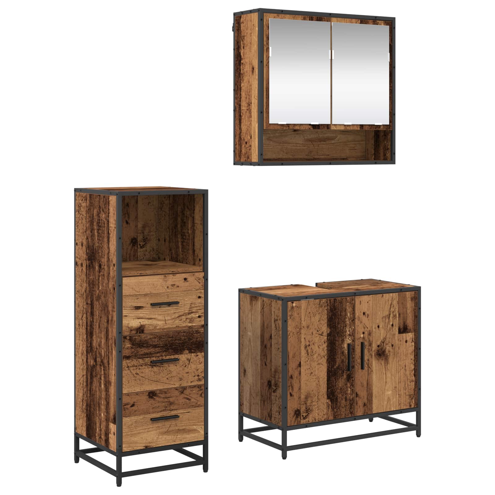 Set di mobili per il bagno con cassetto 3 pcs Legno vecchio | homemem39
