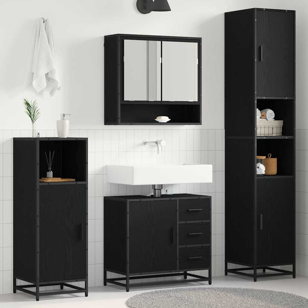 Set di mobili per il bagno 4 pcs Rovere Nero Legno multistrato | homemem39