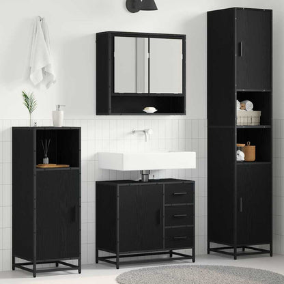Set di mobili per il bagno 4 pcs Rovere Nero Legno multistrato | homemem39
