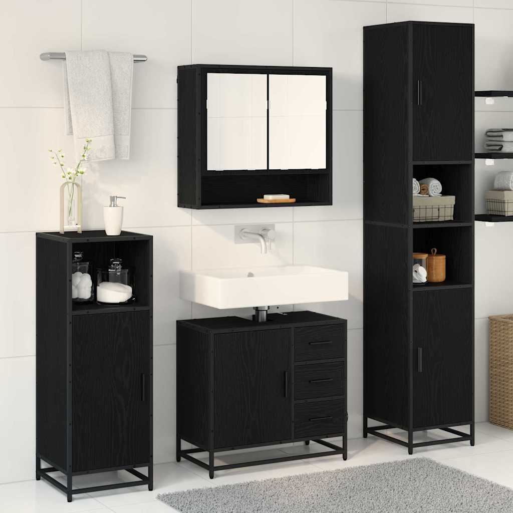 Set di mobili per il bagno 4 pcs Rovere Nero Legno multistrato | homemem39