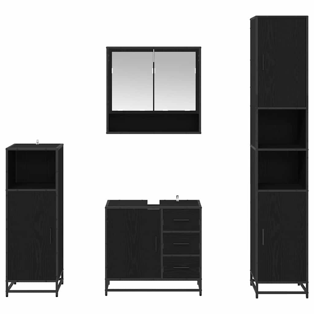 Set di mobili per il bagno 4 pcs Rovere Nero Legno multistrato | homemem39