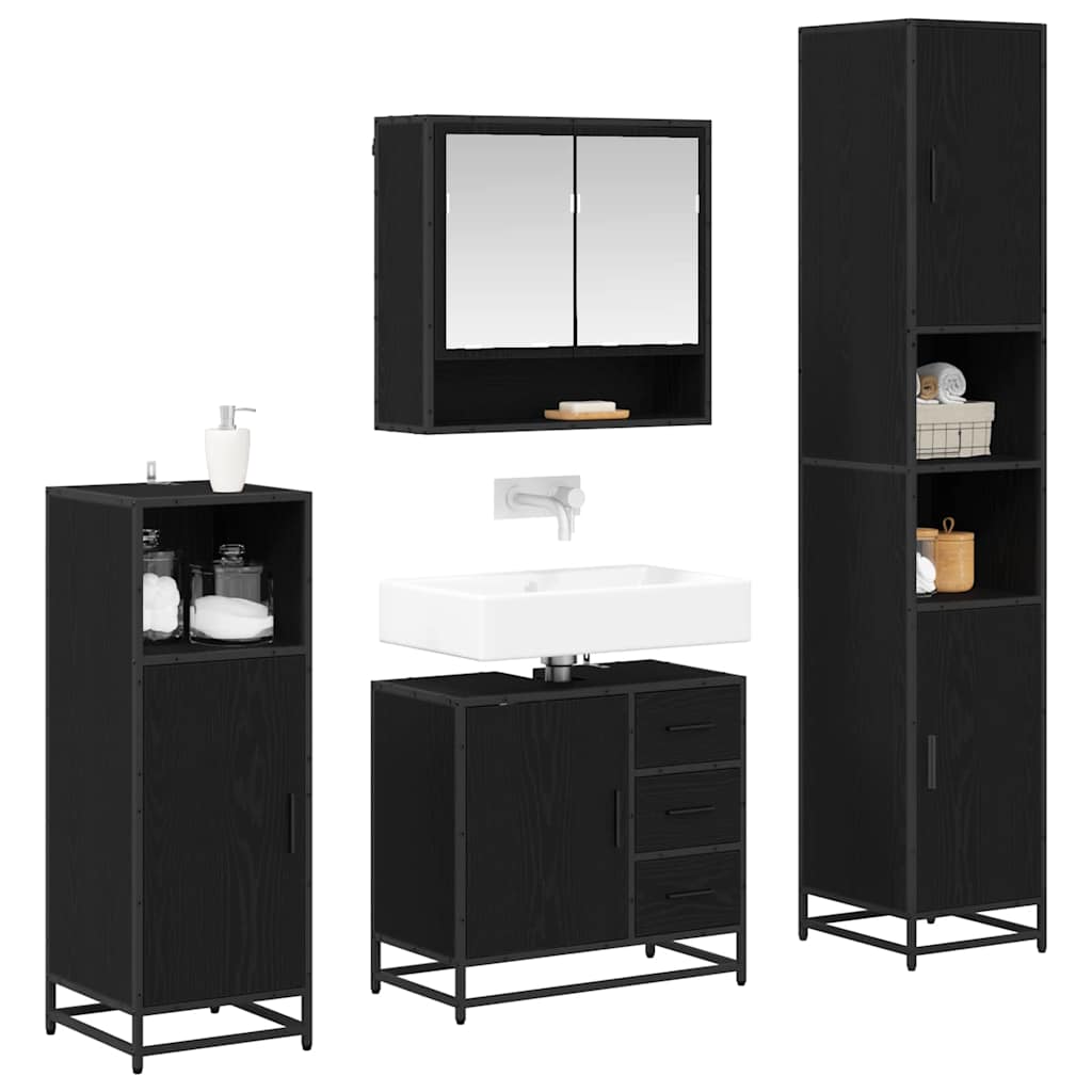 Set di mobili per il bagno 4 pcs Rovere Nero Legno multistrato | homemem39