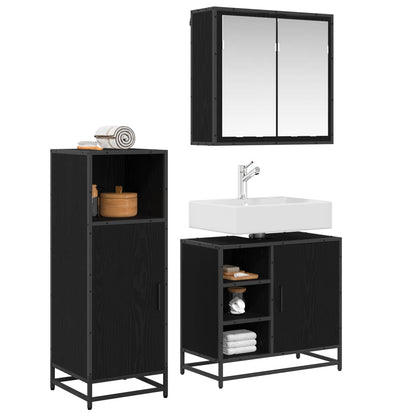 Set di mobili per il bagno 3 pcs Rovere Nero Legno multistrato | homemem39