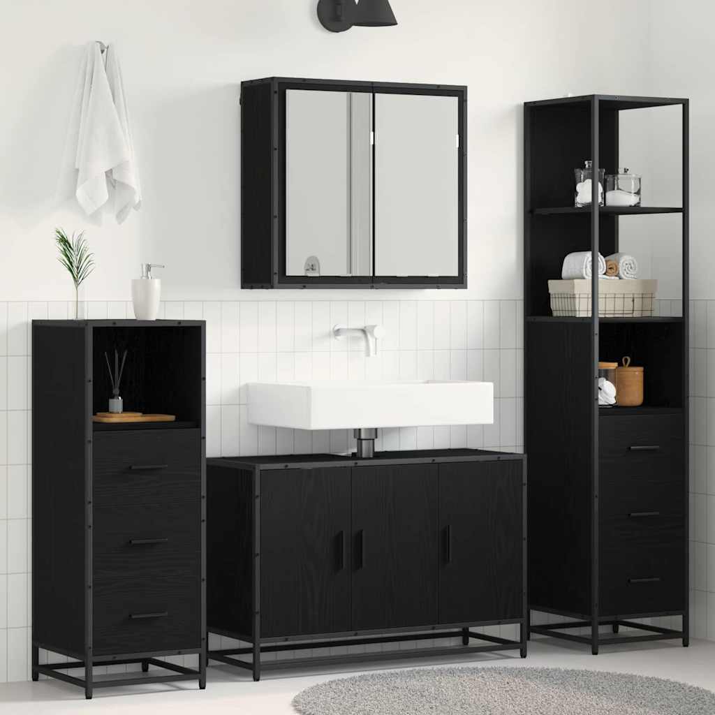 Set di mobili per il bagno 3 pcs Rovere Nero Legno multistrato | homemem39
