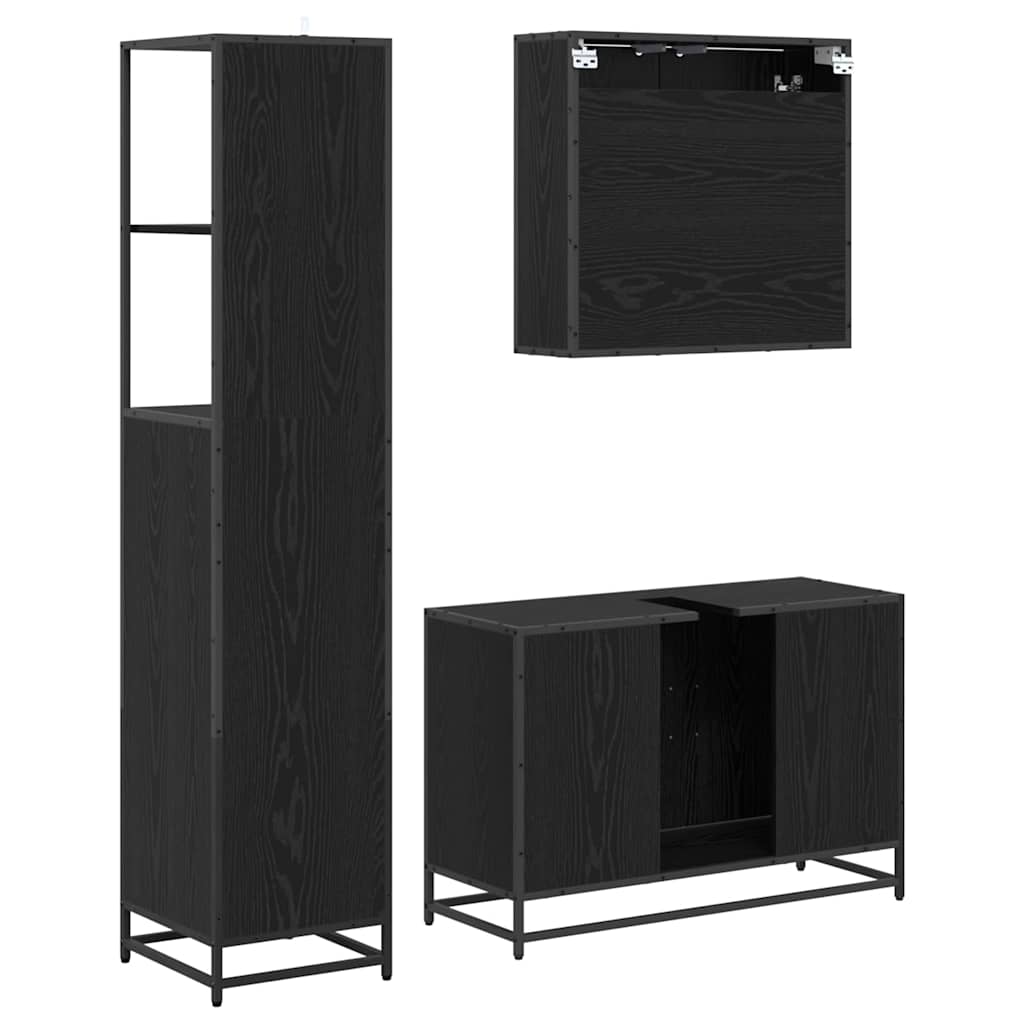Set di mobili per il bagno 3 pcs Rovere Nero Legno multistrato | homemem39