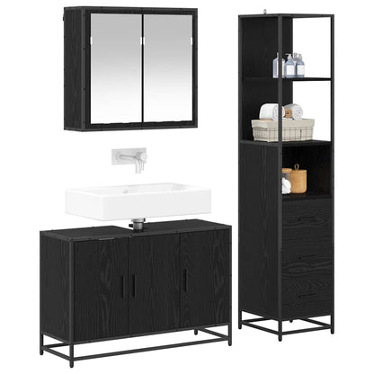 Set di mobili per il bagno 3 pcs Rovere Nero Legno multistrato | homemem39