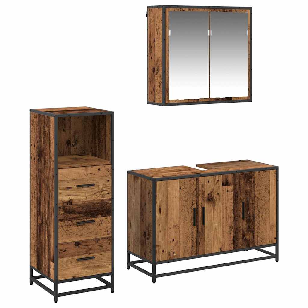 Set di mobili per il bagno con cassetto 3 pcs Legno vecchio | homemem39