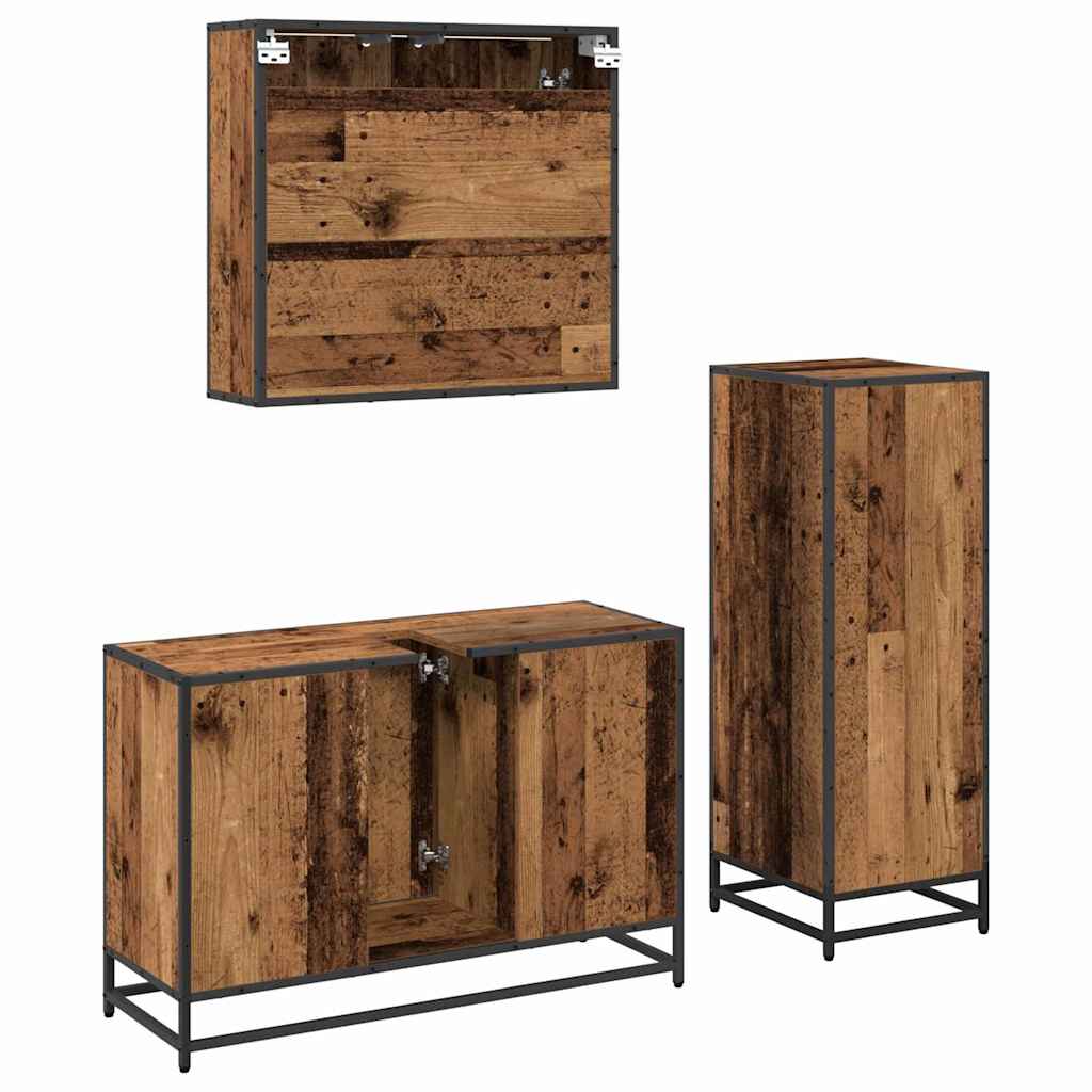 Set di mobili per il bagno con cassetto 3 pcs Legno vecchio | homemem39