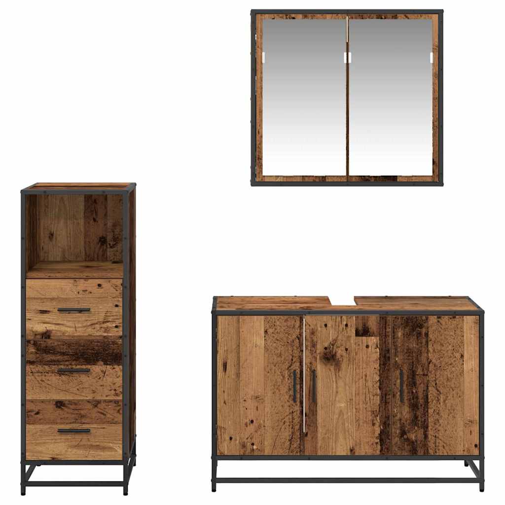 Set di mobili per il bagno con cassetto 3 pcs Legno vecchio | homemem39