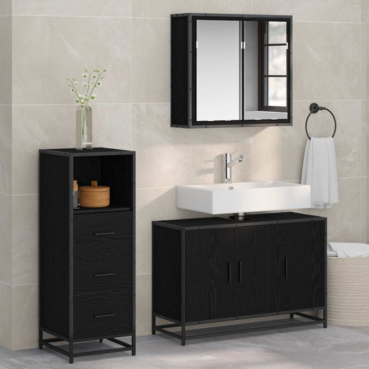 Set di mobili per il bagno 3 pcs Rovere Nero Legno multistrato | homemem39