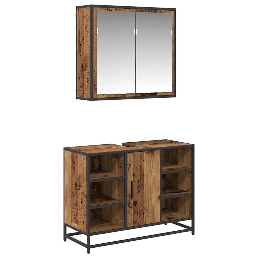 Set di mobili per il bagno con lo scaffale 2 pcs Legno vecchio | homemem39