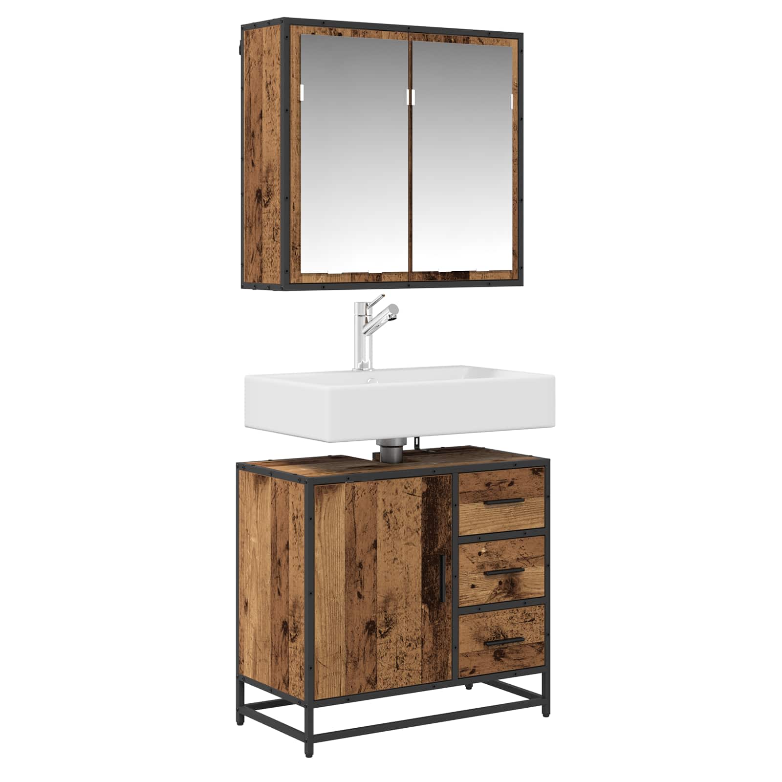 Set di mobili per il bagno con lo scaffale 2 pcs Legno vecchio | homemem39