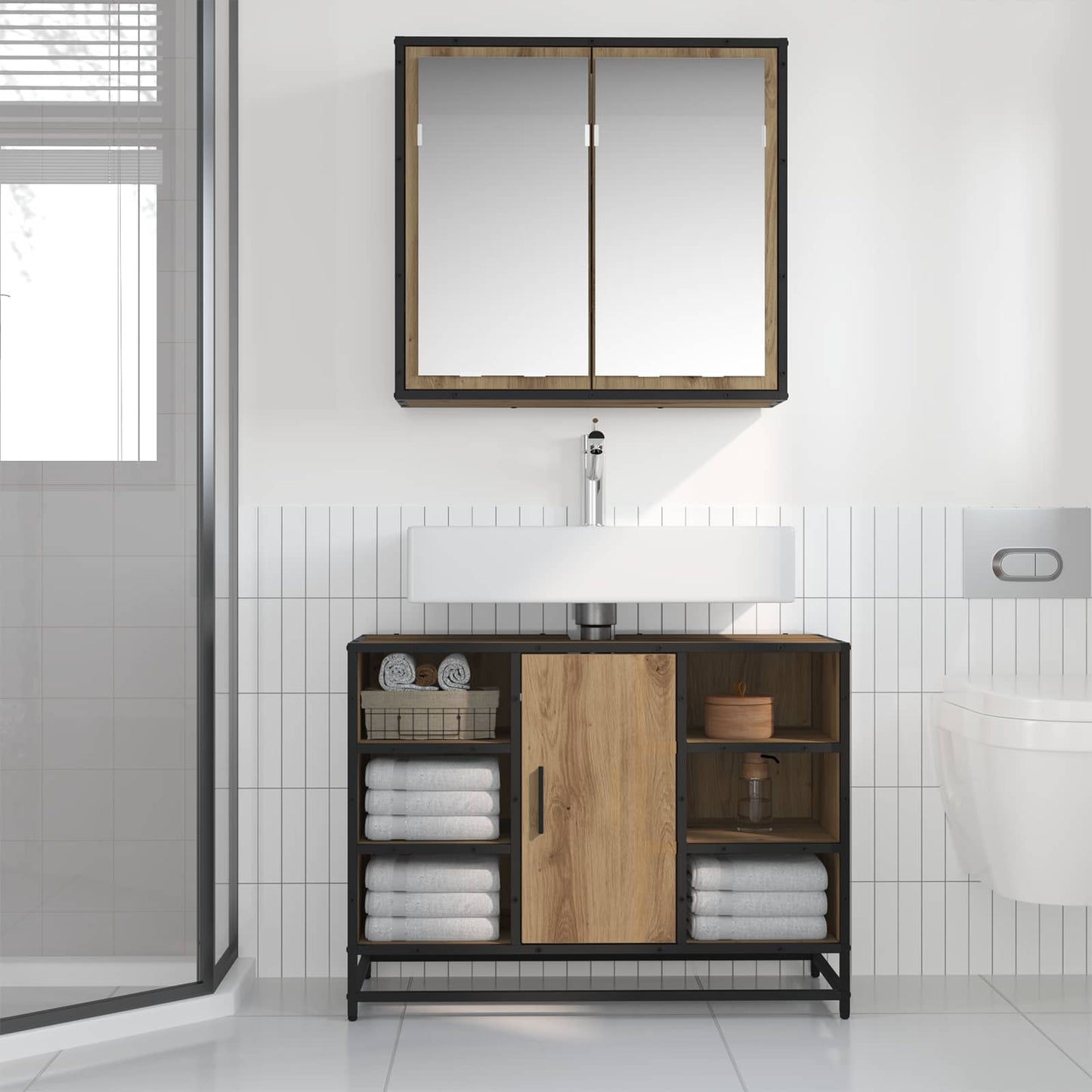 Set di mobili per il bagno 2 pz Rovere artigianale | homemem39