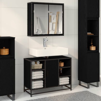 Set di mobili per il bagno 2 pcs Rovere Nero Legno multistrato | homemem39